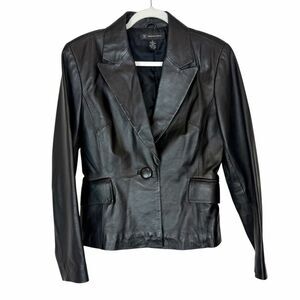 INC Leather Blazer Jacket Womens Medium Black International Concepts Vintage M